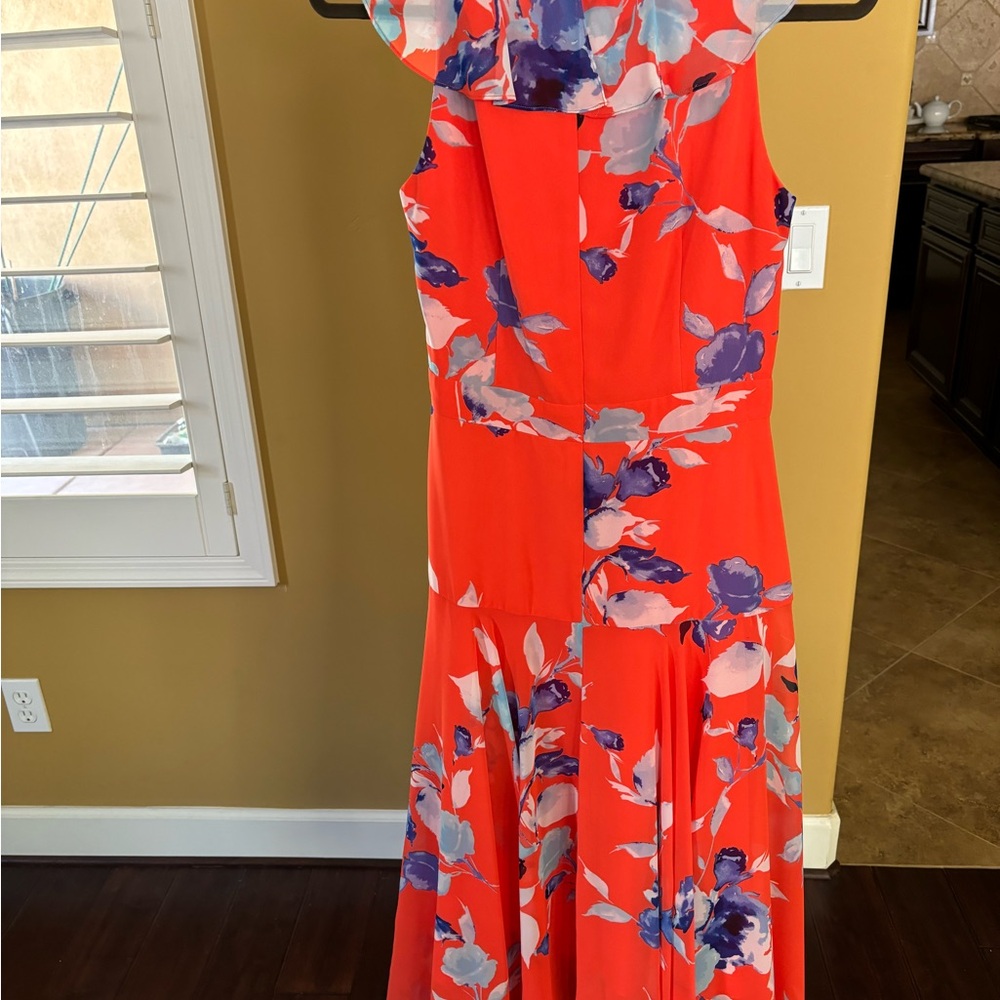 Eliza J Orange A-line Dress with Flutter Sleeves for Weddings